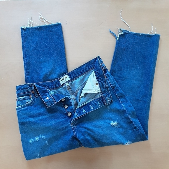 Agolde Riley Straight Crop Distressed Jeans Button-fly - Picture 1 of 9